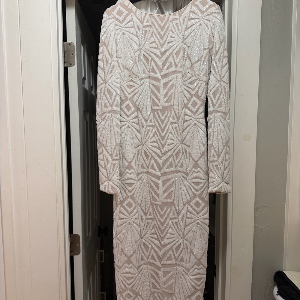 Dress the Population White Geometric Long Sleeve Dress